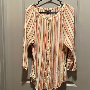Chaps Women’s Multicolor Striped Button-Down Blouse | Size 1XL | Boho Peasant St